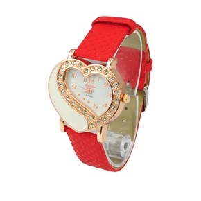 BuySKU72498 Fashion Rhinestones Decor Heart-shaped Dial Women's Quartz Wrist Watch with PU Band (Red)