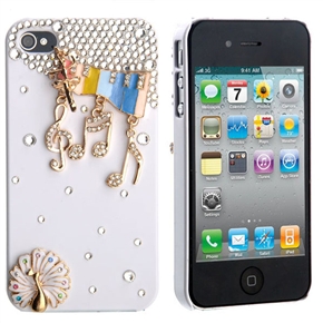 BuySKU72270 Fashion Rhinestones Musical Notes & Peacock Decor Hard Protective Back Case Cover for iPhone 4 /iPhone 4S (White)