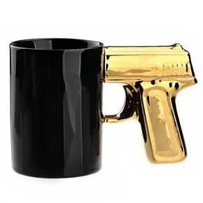BuySKU72000 Novelty Handgun Pistol Shaped Ceramic Cup Coffee Mug Cup (Black & Yellow)