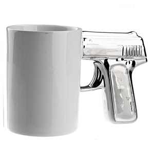 BuySKU71999 Novelty Handgun Pistol Shaped Ceramic Cup Coffee Mug Cup (Silver & White)