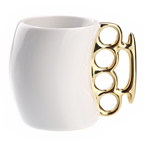 BuySKU72260 Novelty Metallic Handle Ceramic Fist Coffee Tea Milk Cup Mug Cup (Golden & White)