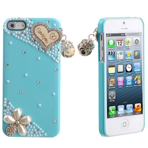 BuySKU71748 Romantic 3D Heart-shaped Pattern Pearls Decor Hard Protective Back Case Cover for iPhone 5 (Sky-blue)
