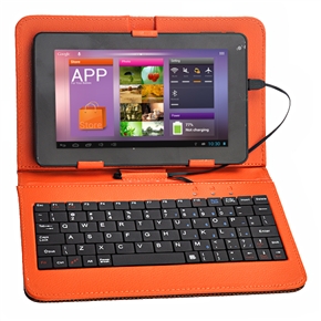 BuySKU71727 Universal Mesh Pattern Micro USB Keyboard PU Case Cover with Stand for 7-inch Tablet PC (Black & Orange)