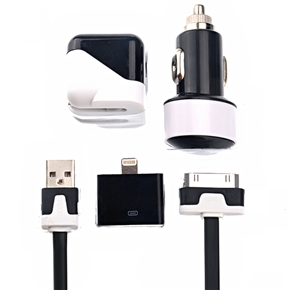 BuySKU72671 4-in-1 30-pin/8-pin USB Data Cable & US-plug AC Power Adapter & USB Car Charger Kit for iPhone 5 /iPhone 4 /iPhone 4S