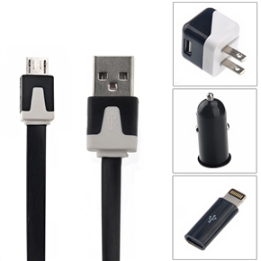 BuySKU72672 4-in-1 Micro USB /8-pin USB Data Cable & US-plug AC Power Adapter & USB Car Charger Kit for iPhone 5 /Samsung (Black)