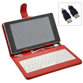 BuySKU42266 80-keys USB Keyboard PU Protective Case Cover with Stand for 7-inch Tablet PC (Red)