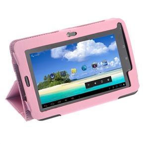 Durable PU Protective Case Cover with Stand & Elastic Strap for Allwinner A10 7-inch Tablet PC (Pink) 