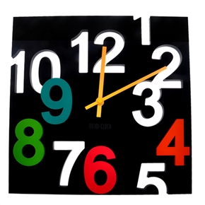 BuySKU72810 MD1105 Creative 3D Colorful Arabic Numbers Square Shaped Quartz Wall Clock Art Clock (Black)