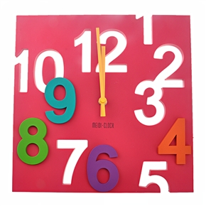 BuySKU72808 MD1105 Creative 3D Colorful Arabic Numbers Square Shaped Quartz Wall Clock Art Clock (Rosy)