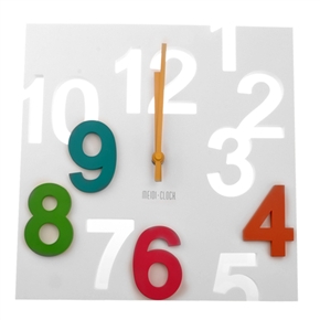 BuySKU72809 MD1105 Creative 3D Colorful Arabic Numbers Square Shaped Quartz Wall Clock Art Clock (White)