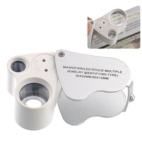 BuySKU72604 Portable Heart-shaped LED Double-multiple 30X &60X Jewelry Loupe Magnifier Magnifying Glass