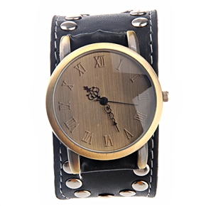 BuySKU72524 Retro Roman Numerals Scale Style Round Dial Unisex Quartz Wrist Watch with PU Band (Black)