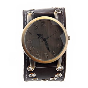 BuySKU72523 Retro Roman Numerals Scale Style Round Dial Unisex Quartz Wrist Watch with PU Band (Coffee)