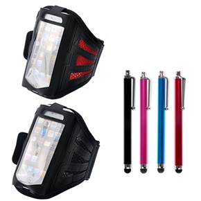 BuySKU72695 Two Breathable Mesh Adjustable Sports Armbands Cases for iPhone 5 with 4 Capacitive Touch Stylus Pens