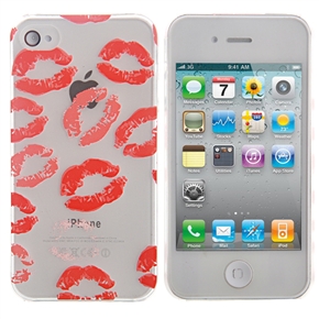 BuySKU72822 Unique Red Lip Print Pattern Transparent Hard Protective Back Case Cover for iPhone 4 /iPhone 4S