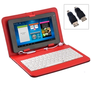 BuySKU71725 Universal Mesh Pattern USB Keyboard PU Case Cover with Stand for 7-inch Tablet PC (Black & Red)