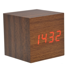 BuySKU73230 008-4 Mini Cube Shaped Voice Activated Red LED Digital Wood Wooden Alarm Clock with Date /Temperature (Brown)