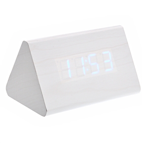 BuySKU73211 012-12 Triangle Shaped Voice Activated Blue LED Digital Wood Wooden Alarm Clock with Date /Temperature (Ivory)