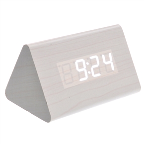 BuySKU73217 012-12 Triangle Shaped Voice Activated White LED Digital Wood Wooden Alarm Clock with Date /Temperature (Ivory)