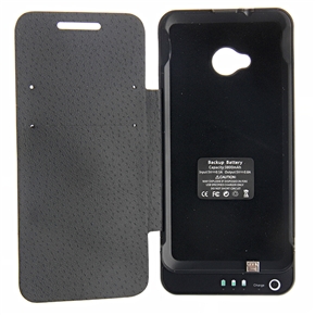 BuySKU73394 3800mAh Mobile Power Backup Battery PU Protective Case with Stand & Card Holders for HTC One M7 (Black)