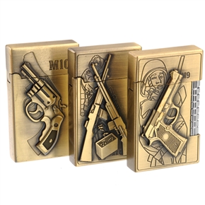 Cool Gun Pattern Decor Windproof Metal Refillable Butane Cigarette Lighter (Random Pattern)