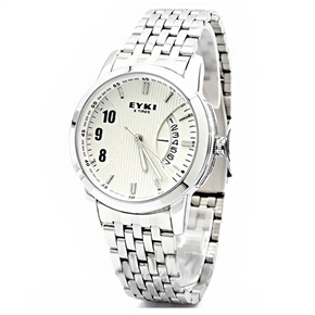 Fashion EYKI 8408 10M Waterproof Steel Band Men's Quartz Wrist Watch with Date & Luminous Pointer (White)