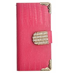 BuySKU73434 Fashion Rhinestones Decor PU Protective Magnetic Flip Case with Card Holders for iPhone 5 (Rosy)