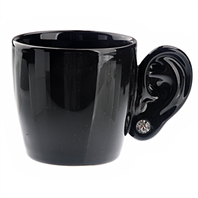BuySKU73237 Novelty Shining Rhinestone Decor Ear-shaped Handle Ceramic Coffee Cup Mug Cup (Black)