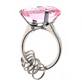BuySKU73438 Romantic Pink Crystal Finger Ring Shaped Key Ring Keychain