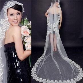 BuySKU73426 T630 3M Beautiful Long Trailing White Flower Lace Decor Bridal Wedding Veil Mantilla (White)
