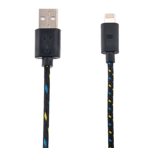 BuySKU73977 1M Nylon Knitted Style 8-pin USB Sync Data & Charging Cable Cord for iPhone 5 /iPad mini (Black)