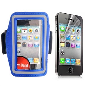 BuySKU73943 2-in-1 Adjustable Soft Neoprene Sports Armband Case & Screen Protector Set for iPhone 4 /iPhone 4S (Blue)