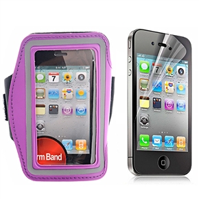 BuySKU73941 2-in-1 Adjustable Soft Neoprene Sports Armband Case & Screen Protector Set for iPhone 4 /iPhone 4S (Purple)