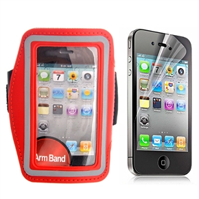 BuySKU73942 2-in-1 Adjustable Soft Neoprene Sports Armband Case & Screen Protector Set for iPhone 4 /iPhone 4S (Red)