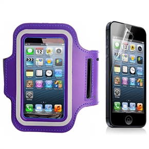 BuySKU73920 2-in-1 Adjustable Soft Neoprene Sports Armband Protective Case & Screen Protector Set for iPhone 5 (Purple)