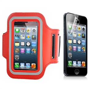 BuySKU73948 2-in-1 Adjustable Soft Neoprene Sports Armband Protective Case & Screen Protector Set for iPhone 5 (Red)