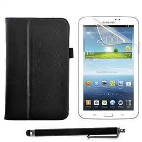 BuySKU73615 3-in-1 PU Magnetic Flip Case & Screen Guard & Stylus Pen Set for Samsung Galaxy Tab 3 7.0 P3200 (Black)