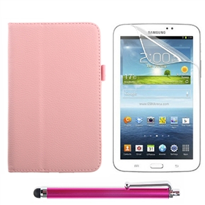BuySKU73611 3-in-1 PU Magnetic Flip Case & Screen Guard & Stylus Pen Set for Samsung Galaxy Tab 3 7.0 P3200 (Pink & Rosy)
