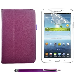 BuySKU73618 3-in-1 PU Magnetic Flip Case & Screen Guard & Stylus Pen Set for Samsung Galaxy Tab 3 7.0 P3200 (Purple)