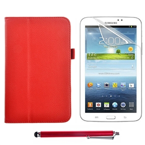 BuySKU73617 3-in-1 PU Magnetic Flip Case & Screen Guard & Stylus Pen Set for Samsung Galaxy Tab 3 7.0 P3200 (Red)