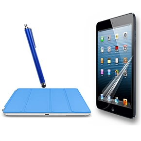 BuySKU73719 3-in-1 Smart PU Flip Cover & Capacitive Stylus Pen & Screen Protector Set for iPad mini (Sky-blue & Dark Blue)
