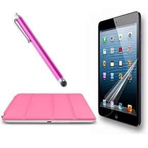 BuySKU73676 3-in-1 Smart PU Flip Cover Case & Capacitive Stylus Pen & Screen Protector Set for iPad mini (Pink & Rosy)