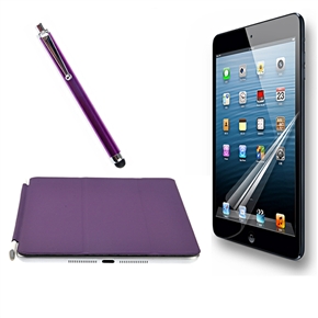 BuySKU73677 3-in-1 Smart PU Flip Cover Case & Capacitive Stylus Pen & Screen Protector Set for iPad mini (Purple)