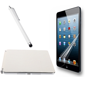 BuySKU73675 3-in-1 Smart PU Flip Cover Case & Capacitive Stylus Pen & Screen Protector Set for iPad mini (White)