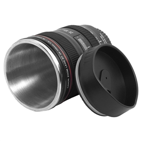 BuySKU73645 400ML 5th Generation EF 24-105mm f/4.0L USM Lens Shaped Stainless Steel Inner Water Coffee Cup with Lid (Black)