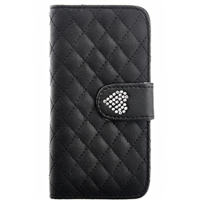 BuySKU73659 Heart-shaped Rhinestone Style Rhombus Pattern PU Protective Case with Card Holder & Stand for iPhone 5 (Black)