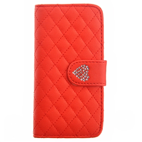 BuySKU73654 Heart-shaped Rhinestone Style Rhombus Pattern PU Protective Case with Card Holder & Stand for iPhone 5 (Red)