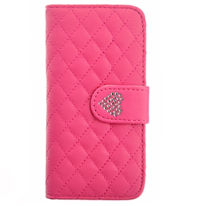BuySKU73657 Heart-shaped Rhinestone Style Rhombus Pattern PU Protective Case with Card Holder & Stand for iPhone 5 (Rosy)