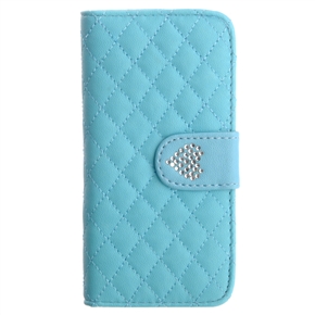 BuySKU73658 Heart-shaped Rhinestone Style Rhombus Pattern PU Protective Case with Card Holder & Stand for iPhone 5 (Sky-blue)