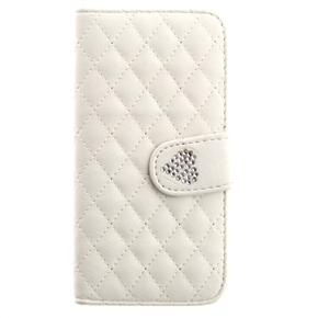 BuySKU73660 Heart-shaped Rhinestone Style Rhombus Pattern PU Protective Case with Card Holder & Stand for iPhone 5 (White)
